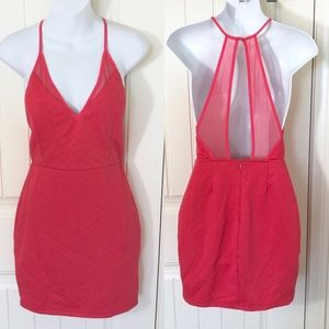 ASTR Coral Pink Bodycon Sleeveless Mini Dress Mesh